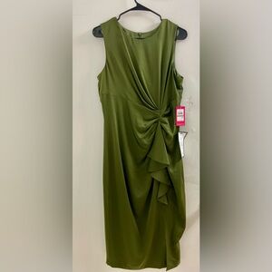 Vince Camuto Olive Green Draped Midi Dress